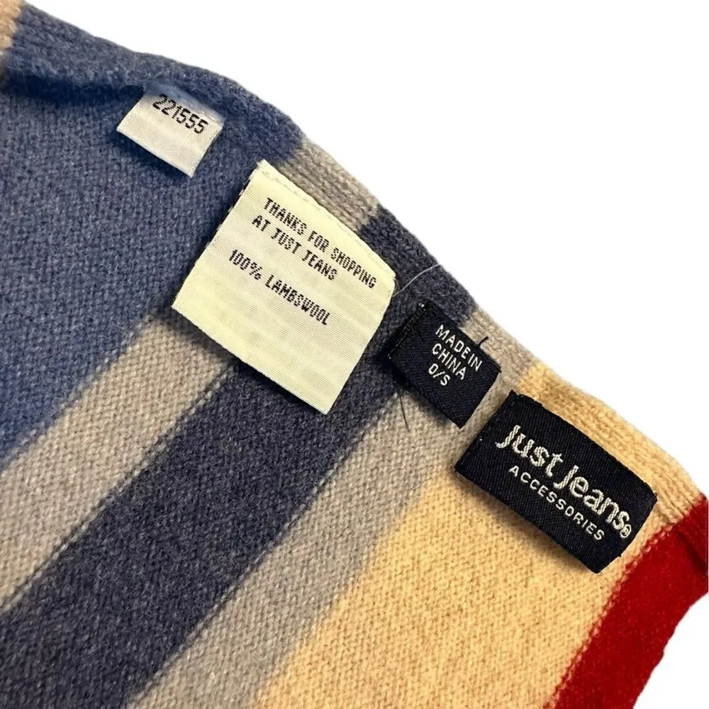 Just Jeans Lambswool Blue Red and White striped Neck scarf